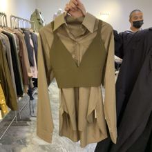 秋季法式时尚 洋气女装 针织背心套装 新品 衬衣 JXZX韩国秋装 两件套