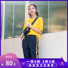 哈伦运动裤 束脚裤 竖条九分裤 新款 女宽松薄款 朵以2019夏装 女ins潮