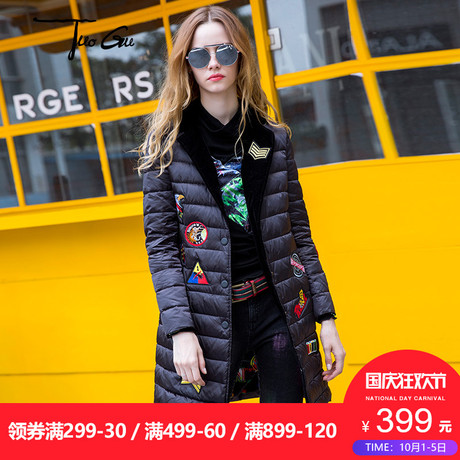 拓谷潮牌女装贴布中长款羽绒服女2017新款潮保暖韩版冬季外套欧货商品大图