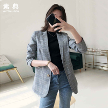 格子小西服女春秋2018新款女装韩版时尚英伦休闲格纹ins西装外套图片