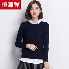 恒源祥羊毛衫女圆领春季新款女装100%羊毛纯色针织衫套头打底毛衣图片