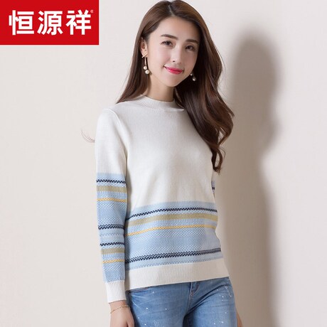 恒源祥羊毛衫女半高领2018冬季新款纯羊毛复古针织衫打底毛衣女装商品大图