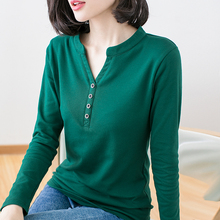 2018秋装新款韩版修身显瘦大码胖mm女装上衣V领长袖t恤打底衫女图片