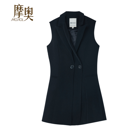 摩奥女装2018秋季新款韩版无袖西装气质修身中长款双领双排扣马甲商品大图