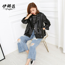 伊娜菲2018秋季女装新款韩版短真皮机车宽松潮流绵羊皮皮衣女外套图片