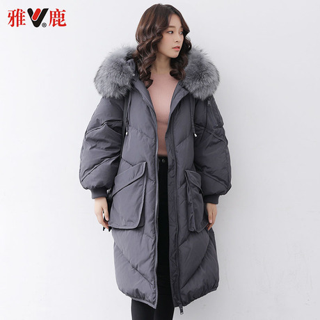 yaloo/雅鹿2018新款时尚羽绒服女中长款韩版过膝连帽加厚外套上衣商品大图