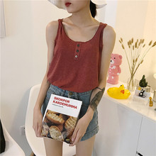 三粒扣纯色上衣百搭宽松休闲弹力显瘦背心吊带女夏 港味chic基础款