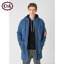 C&A中长多袋派克棉服男 2018早春新款拉链连帽外套CA200200800