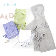 AILANDI纯棉低捻纱SUPERKID儿童浴袍全棉加厚毛巾料带帽浴衣睡衣