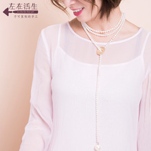 生活在左2018夏季新款配饰气质百搭淡水925纯银珍珠项链长款女