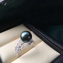 日韩简约珍珠戒指超值百搭男女调节时尚 钻石富贵黑珍珠食指指环