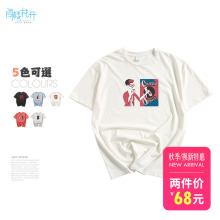 阁楼花开半袖女印花T恤韩版潮学生bf宽松休闲ins超火小心机上衣图片