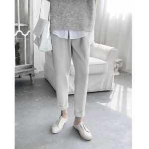 阿茶与阿古两色桃皮绒松紧时髦百搭款休闲裤