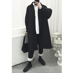 阿茶与阿古2018新款暗黑系长款简约文艺复古极简黑色风衣