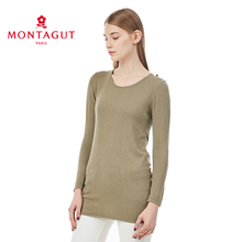 Montagut/梦特娇针织衫 中长款超弹力打底T恤 圆领长袖秋冬女装图片