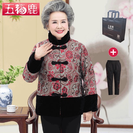中老年奶奶装秋冬加绒棉衣唐装绒裤套装女装复古老人衣服棉服上衣商品大图