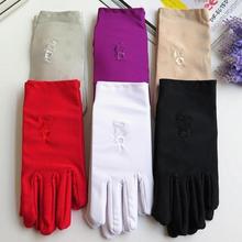 手套短款 春夏秋季女士薄款 氨纶弹力手套表演跳舞绣花白色手套批发