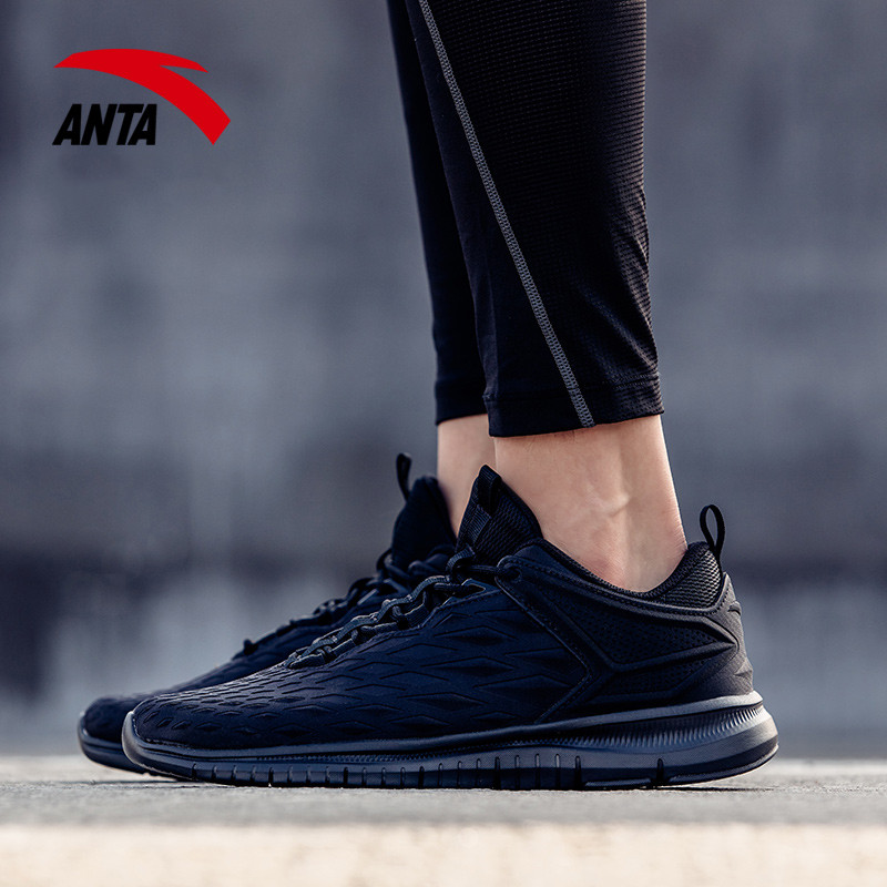 Anta Men's Shoes All Black Sports Shoes 2019 Winter New Light and Comfortable Running Shoes Trend Pure Black Casual Shoes