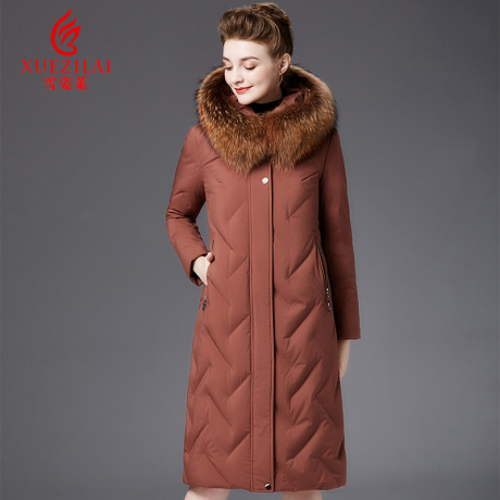 2018冬季新款中老年加长过膝款羽绒服女大毛领妈妈装大码40-50厚商品大图