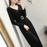 裤子女2018春季新款韩版修身气质V领金丝绒阔腿裤长裤连体衣裤潮