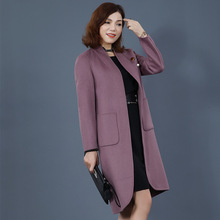 吉琳娜雅冬季保暖时尚韩版毛呢大衣中老年女装羊毛外套中长款修身图片