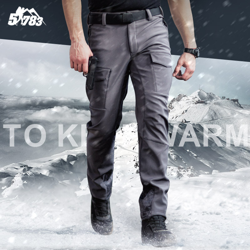 51783 Outdoor Tactical Soft Shell Pants Camo Fleece Pants Men's Autumn and Winter Plush Thickened Waterproof Charge Pants Pants