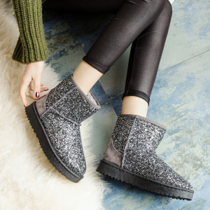 加绒加厚短筒靴亮片女鞋