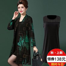 妈妈秋装连衣裙两件套中年风衣外套女2018新款中老年长袖外搭开衫图片
