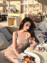 LADY ALICE赵静 美人鱼的眼泪blingbling刺绣亮片闪闪吊带连衣裙