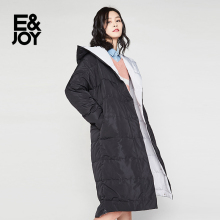 艾格E＆joy2018冬季简约纯色保暖加厚连帽中长款羽绒服女M097图片