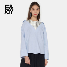 艾格E＆joy个性拼接假两件格子长袖衬衫女M080图片