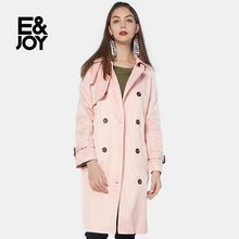 艾格E＆joy时尚简约纯色系带双排扣中长款风衣外套女M196图片