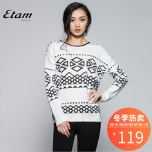艾格 Etam 女装秋装时尚套头毛衣女印花落肩袖圆领专柜B028图片