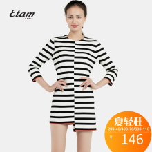 艾格 Etam  新款时尚潮流非对称条纹圆领修身休闲连衣裙K291图片