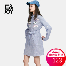 艾格 E＆joy 秋季新品时尚显瘦条纹系带休闲连衣裙S443图片