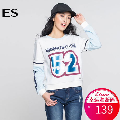 艾格 ES 女装秋装款数字印花落肩袖圆领卫衣S639商品大图