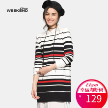 艾格WEEKEND夏季时尚百搭经典条纹中长款休闲T恤女S850图片