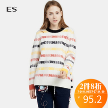 艾格 ES  韩版时尚潮流圆领多彩条纹套头针织衫修身毛衣 K280图片