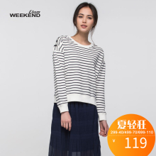 艾格WEEKEND秋潮流条纹开叉棉质长袖t恤女宽松S834图片