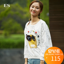 艾格ES2018秋款时尚百搭修身T恤卡通印花宽松休闲女款卫衣S058图片