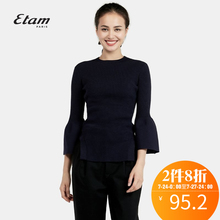 艾格 Etam 潮流纯色圆领喇叭袖针织衫毛衣K221图片
