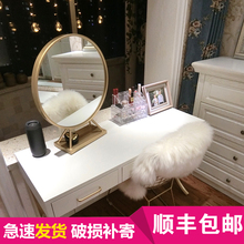 创意北欧铁艺金色梳妆化妆镜子公主梳妆镜发廊理发店坐立圆形镜子