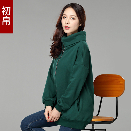 大码女装胖mm秋冬装韩版新款高领拉链开衫加绒加厚卫衣女宽松外套商品大图