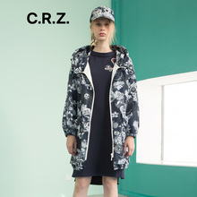 CRZ潮牌女装2018春季专柜新款中长款连帽长袖宽松女外套CDL1F150图片