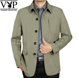 花花公子贵宾春秋款爸爸装中老年外套休闲男士纯棉夹克衫翻领抗皱