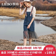 裂帛2018秋季新款精致刺绣少女韩版学生时尚纯棉牛仔背带连衣裙女图片
