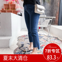 采多宝大码女装2018胖妹妹夏装韩版新款显瘦九分喇叭裤牛仔裤K975图片