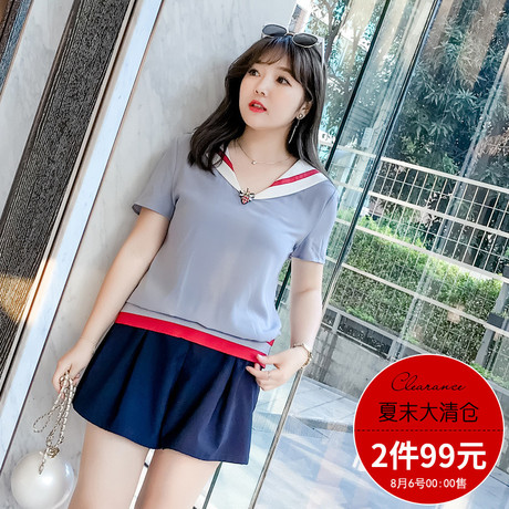 ｛99两件｝采多宝女装2018夏韩版新款翻领雪纺小衫T恤A6157商品大图