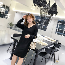 采多宝大码女装2018胖mm秋冬装V领中长款打底毛衣裙连衣裙MY0038图片