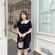娃娃领压褶系带连衣裙潮Q0233 2019胖妹妹夏季新款 女装 采多宝大码
